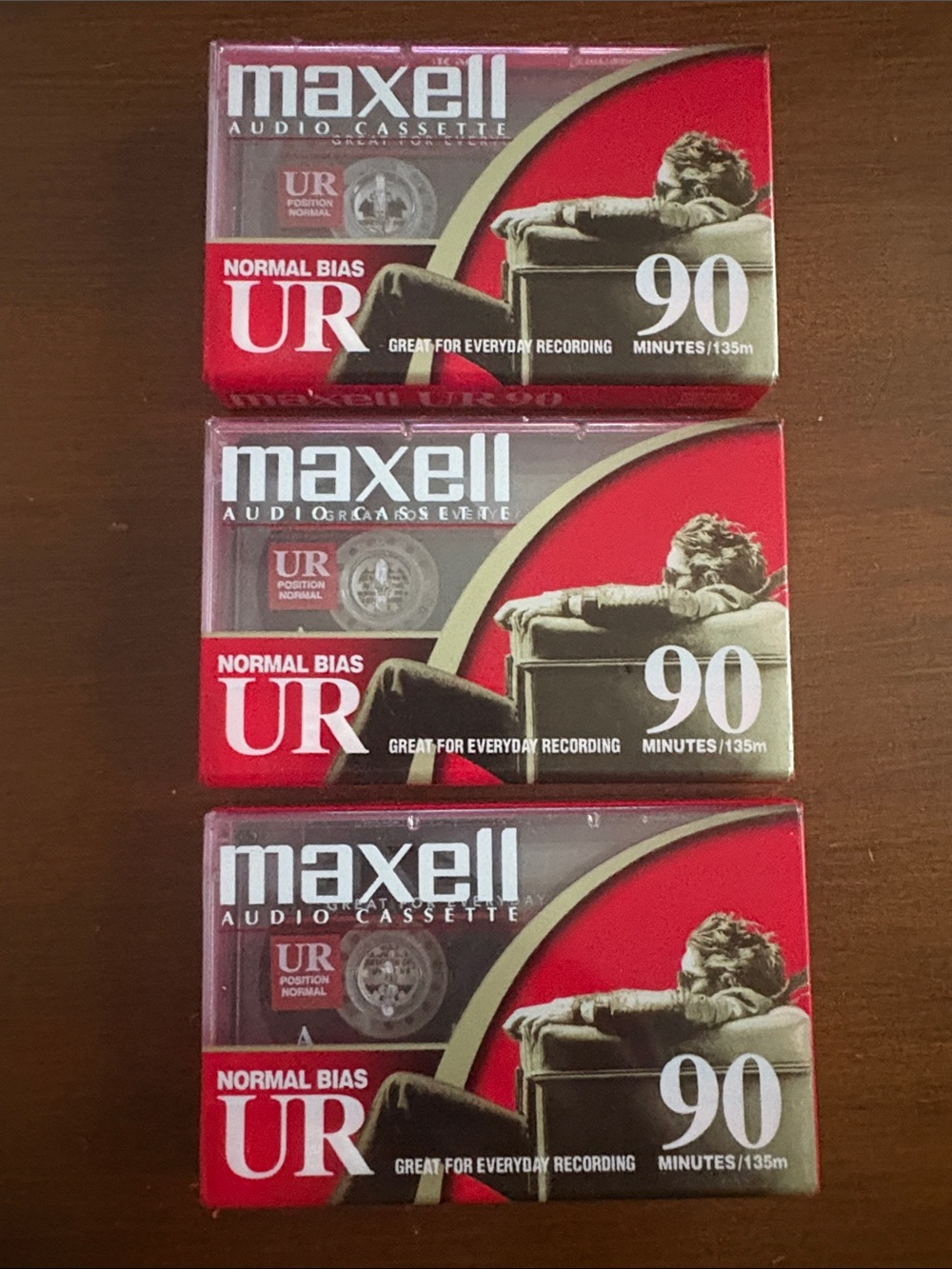 3 Sealed Maxwell UR 90 Minute Blank Audio Cassette Tapes - Normal Bias